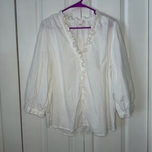 LC Lauren Conrad White Ruffled Swiss dot career casual Blouse plus size XXL
